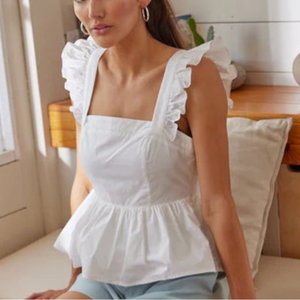Greylin White Ruffle Strap Square Neck Peplum Top